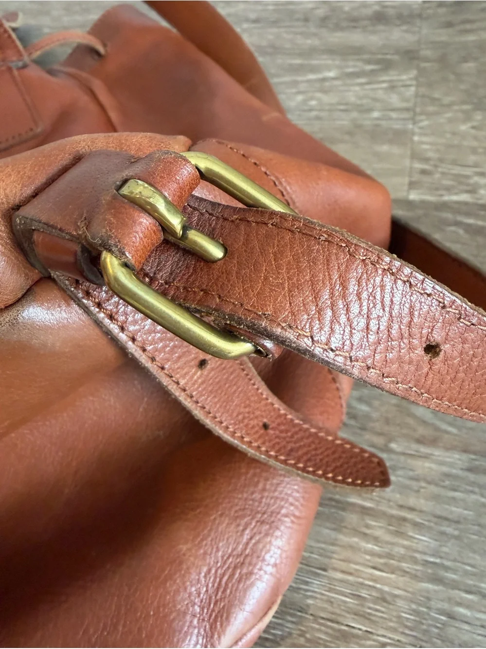 Madewell Cognac Brown Leather Drawstring Backpack Rucksack Boho Minimalist